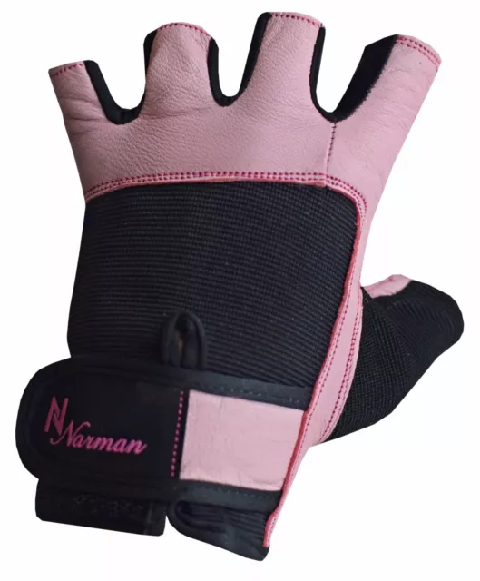 Pink LEATHER Weight Lifting Body Building Gloves Gym fitness training Ladies