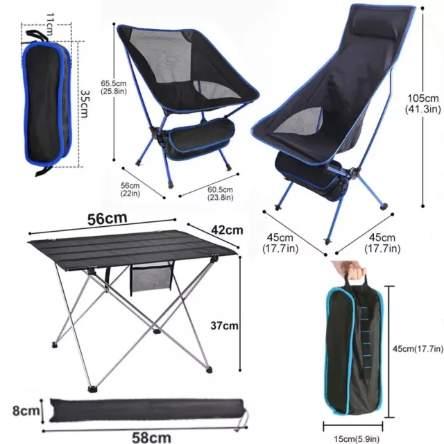 Outdoor Camping Ultralight Folding Chair Fold Table Travel Fishing BBQ Hiking US 2