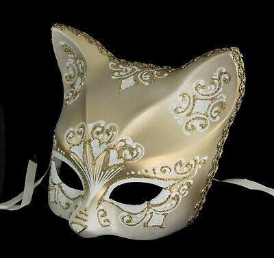 Mask from Venice Cat White Golden Florale Crafts - Luxury Painted Handmade 1946 2