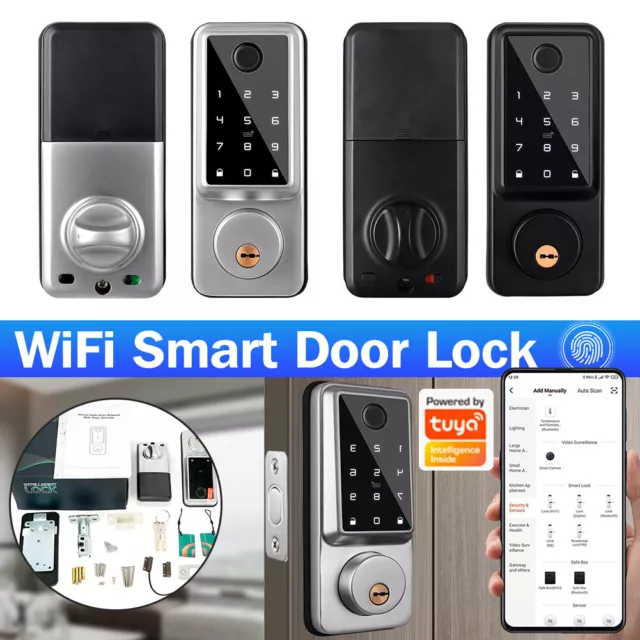 Wifi Smart Door Lock Front Deadbolts APP Fingerprint Card Keyless Digital Keypad