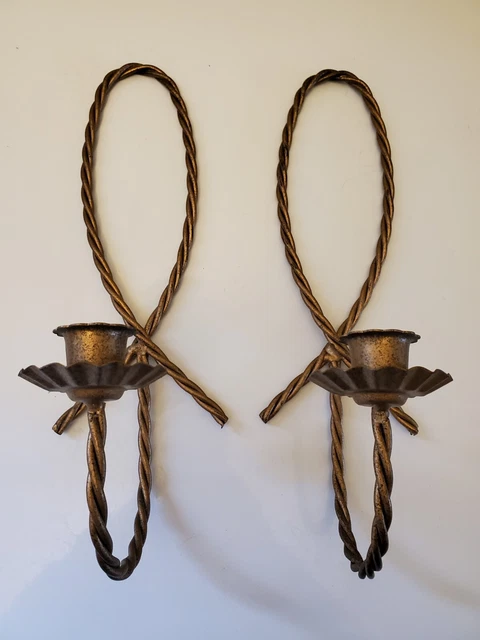 Vtg Homco Home Interiors Brass Twisted Rope Sconce Wall Accent Decor Fish Symbol