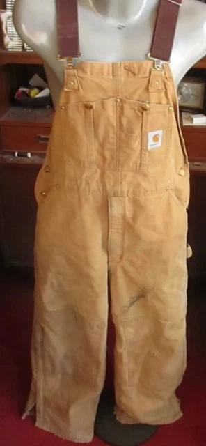 Vintage CARHARTT DUCK BIB OVERALLS INSULATED CARPENTER 38x30 double Knee USA