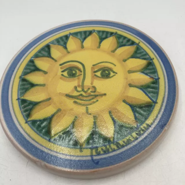 Vtg Signed Fratantoni Vietri Sun Tile Italy Terra Cotta Hand Painted 6”