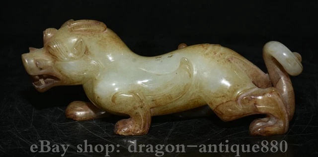 6" Old Chinese Nephrite Hetian Jade Carving Feng Shui Pixiu Beast Statue
