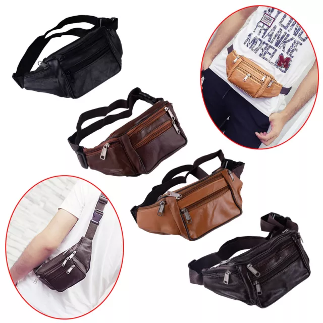 Leather Fanny Pack Mens Waist Belt Bag Purse Hip Pouch Travel Camping Pocket