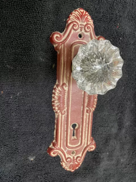 Victorian Door Plate Wall Coat Hook Glass Knob Keyhole Vintage Cast Iron