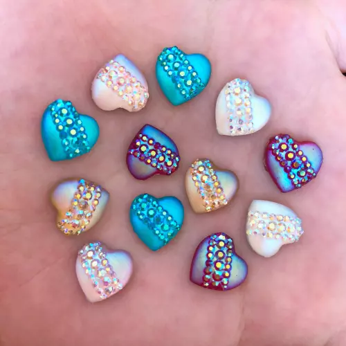 40pcs 12mm Resin Heart Flatback Rhinestone Wedding Buttons DIY Crafts