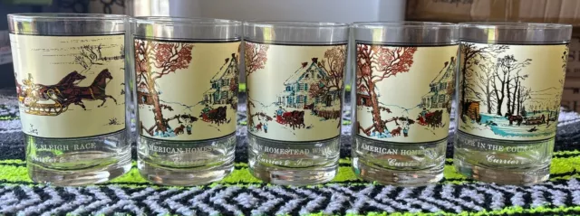 Currier And Ives Arbys Collector Glasses Set Of 5