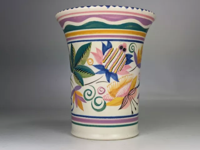 Antique c1930s Poole Pottery MA Pattern Trumpet Vase Painted with Exotic Flowers