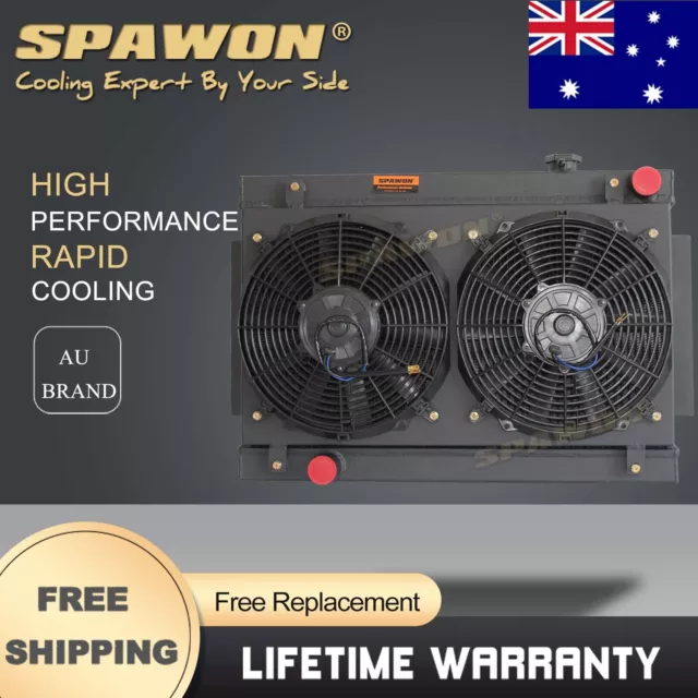 3Row SPAWON Radiator & Shroud & Fans For Holden Torana LC LJ LH LX 253 308 V8 MT