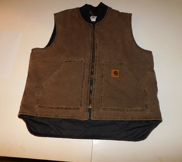 Carhartt Mens VO2 DKB Work Vest Size XL Brown Insulated Canvas Vintage USA MADE