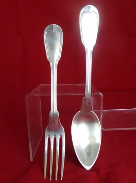 Antique CHRISTOFLE Silver Plated Flatware Fork & Spoon Filet Chinon Pattern