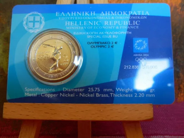 La primera moneda de 2 euros conmemorativa de Europa, Grecia, 2004, BU Coincard