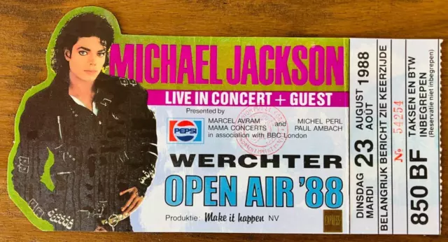 Very Rare 1988 Michael Jackson Concert Ticket - Werchter Belgium - 23/08/88