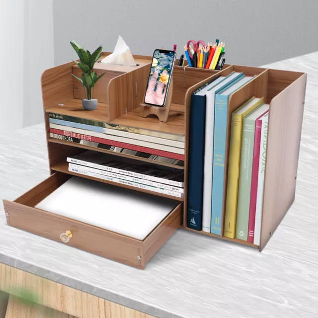 Organizzatore scrivania scaffale magazzino raccoglitore file legno con cassetto portapenne