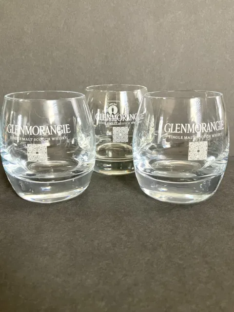 Set of 3 Glenmorangie Single Malt Scotch Whisky Glasses Rocks Etched Heavy Base