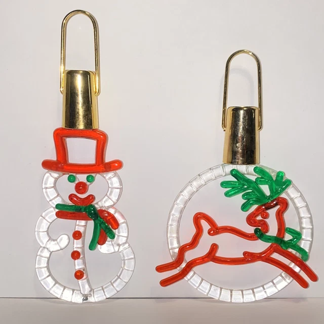 Vintage Avon Holiday Dazzle Snowman & Reindeer Mini Tree Light Cover Ornaments