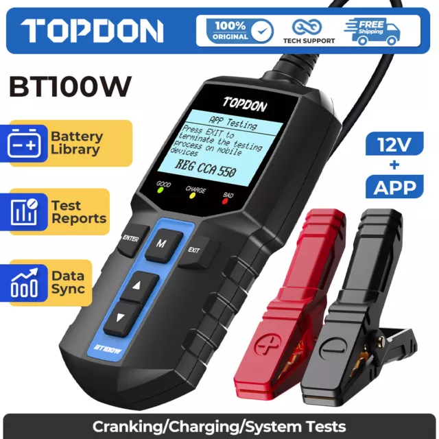 TOPDON BT100W Wireless Car Battery Tester 12V Load Tester Digital Alternator