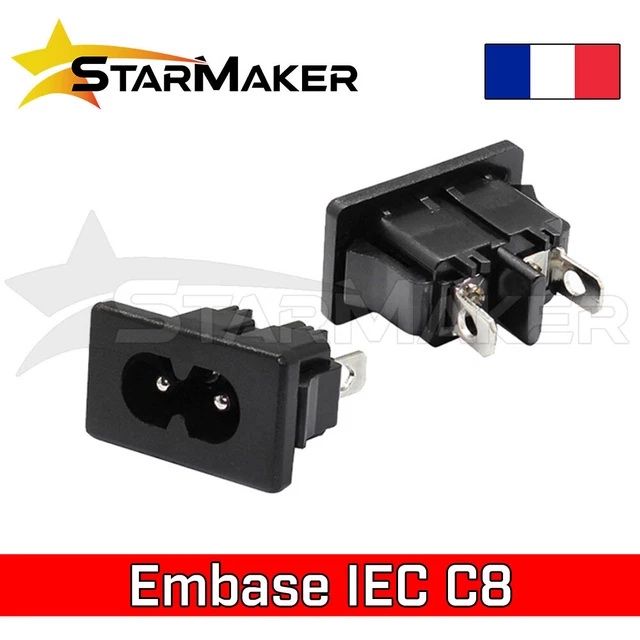CONNECTEUR EMBASE IEC 320 C8 mâle prise d'alimentation 2 broches 250V 2