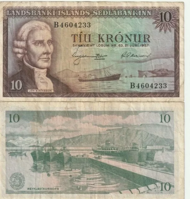 Iceland 10 Kronur 1957 Banknote