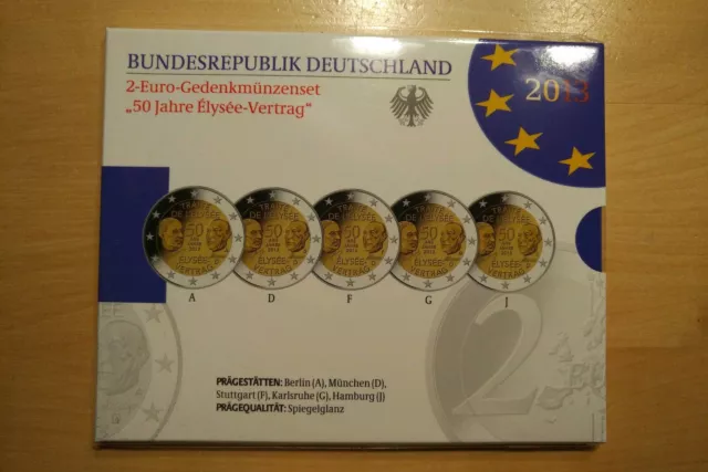 1 x BRD 2-Euro-Gedenkmünzenset "50 Jahre Elysee-Vertrag" 2013 NEU OVP 30