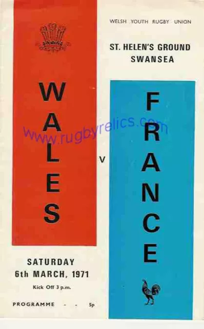 WALES v FRANCE YOUTH UNDER 19 1971 RUGBY PROGRAMME