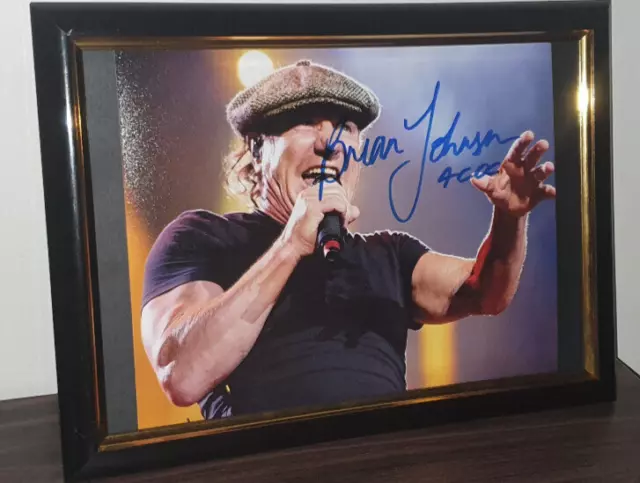 BRIAN JOHNSON  - HAND SIGNED 8 x 10 PHOTO -  WITH COA - FRAMED - ACDC AUTOGRAPH