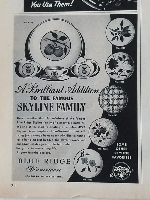 1952 BLUE RIDGE dinnerware Southern Potteries Skyline family pattern ...