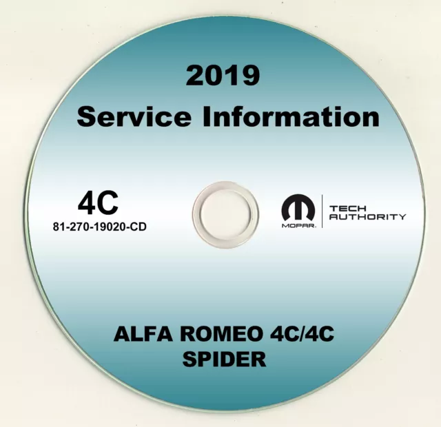 2019 Alfa Romeo 4C & Spider Factory Shop Service Repair Manual CD 1.7L 4-Cyl OEM