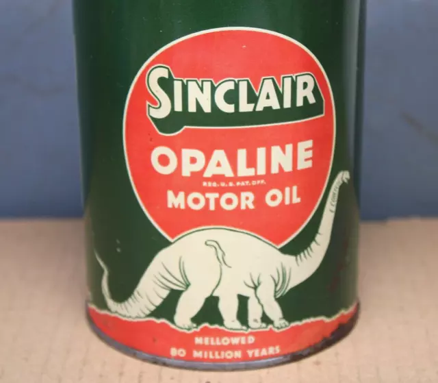 DINOSAUR GRAPHIC~1930s SINCLAIR OPALINE MOTOR OIL Old Solder Seam Tin 1 qt Can