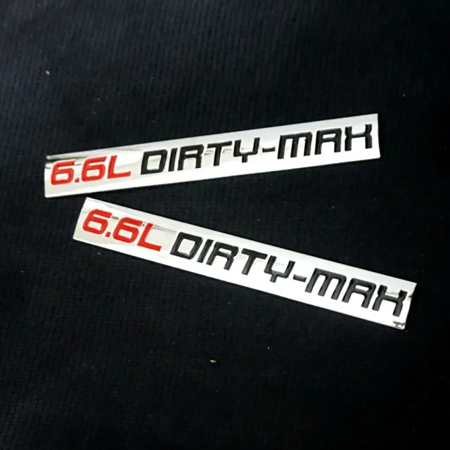 2x Red Black Chrome 6.6L DIRTY-MAX Metal Decal Emblem Sticker Badge Motors Power