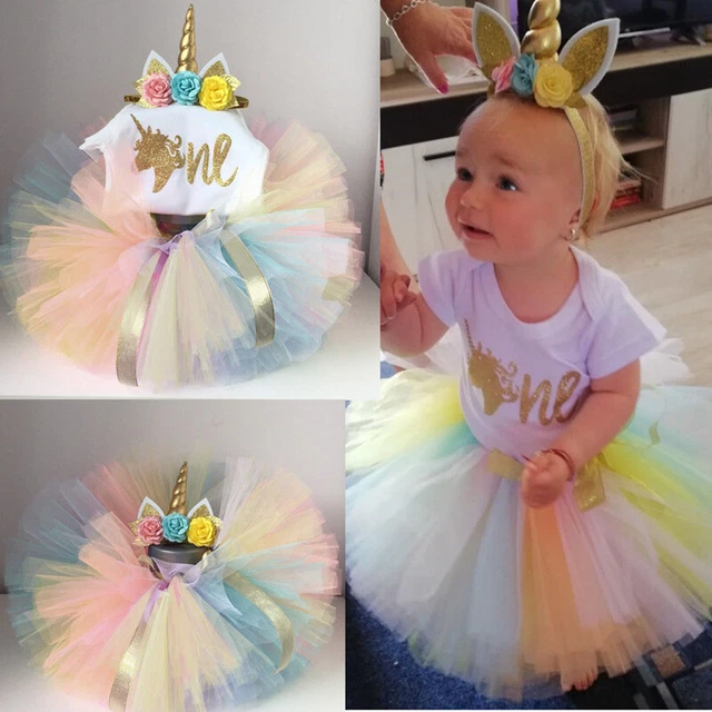Abito tutù per bambina 1 ° compleanno festa unicorno romper torta smash nuovo