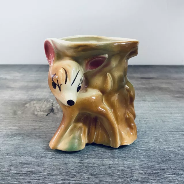 Vintage Walt Disney Productions Bambi Glazed Pottery Planter Deer Figural Vase