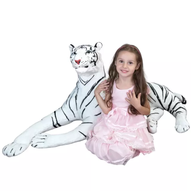 Géant Tigre Blanche Peluche XXL Couché 130 CM 2