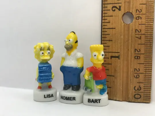 The SIMPSONS Homer Bart & Lisa 3pc Porcelain French feves Figurines Miniatures