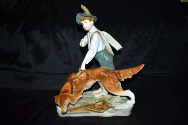 Vintage Royal DUX Sheperd with Dog Porcelain Sculpture Figurine LARGE Marked