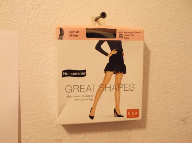 NEW NO NONSENSE GREAT SHAPES in BLACK ACTIVE SHEER PANTYHOSE w
