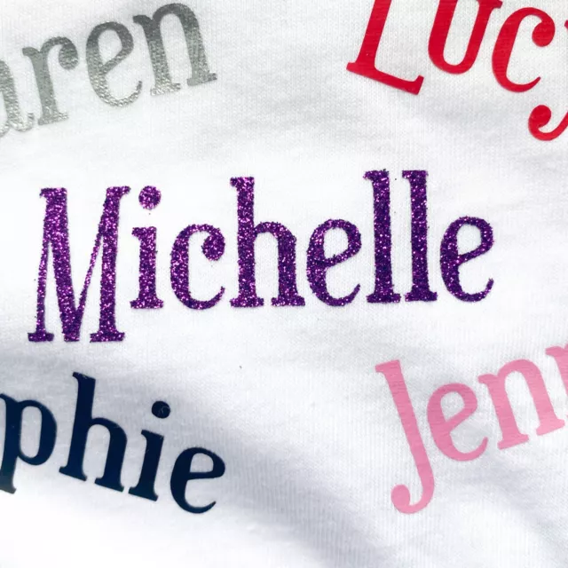 Personalised Iron On Names HTV Vinyl Decals Transfer Fabric Clothes 25 Colours O