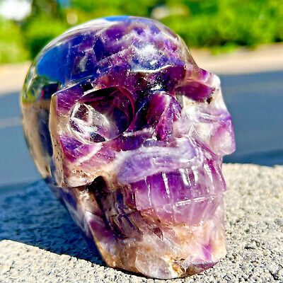2.31LB Natural Carved Dream Amethyst Skull Quartz Crystal skulls Reiki Healing 2