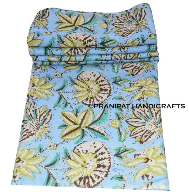 Indien Imprimé Floral Coton Hippie Doux de Luxe Bleu Robe Faisant Tissu Par Yard