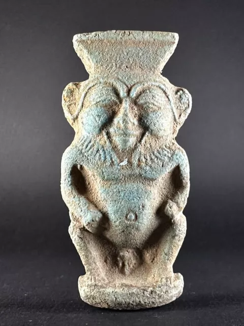 Ancient Egyptian Faience God Bes Statue - Circa 664-332Bc