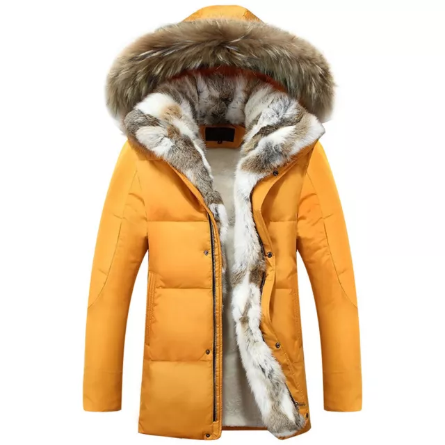 Mens Jackets Chic Duck Down Coat Winter Warm Fur Lined Hooded Thicken Parka New 3