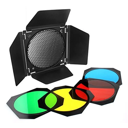 fotoconic BD-04 Barn Door Barndoor with Honeycomb Grid and 4 Color Gel Filter...