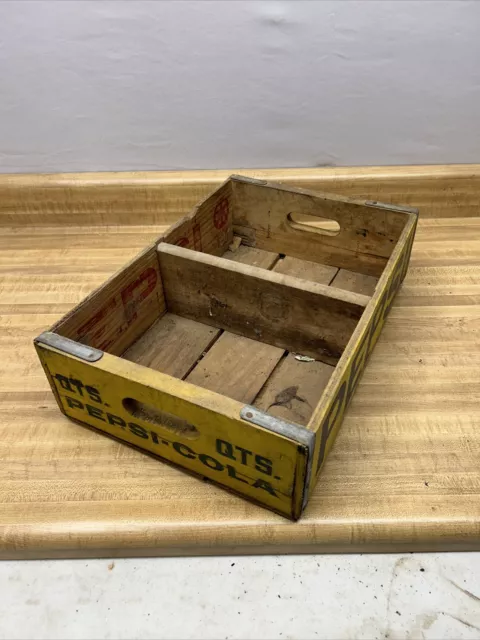 Vintage Pepsi Cola Crate Box Wood Yellow Blue