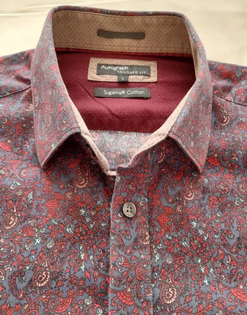 Men's Autograph Formal-Casual-School Shirt - Blue w/Red & White Paisley - Large