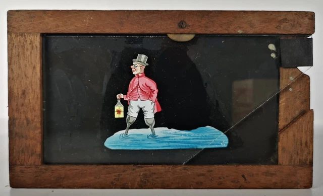 Victorian Hand Painted Animated Magic Lantern Slipping Slide / Peg Legs