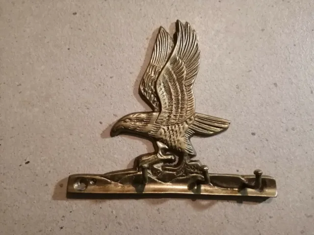 Vintage Solid Brass Eagle Key Holder Wall Mount 4 Hooks