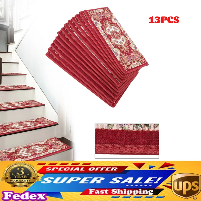 10*25inch 13 Pieces Non-Slip Washable Stair Treads Carpet Stairs Mats Adhesion