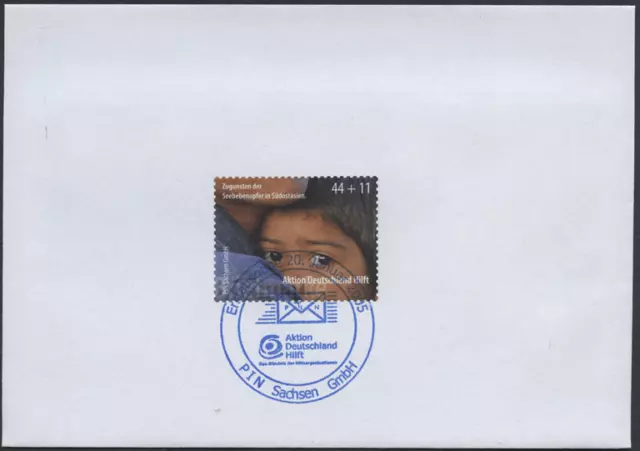 Privatpost 2005 PIN  Sachsen "Aktion Deutschland hilft" Kind, MiNr 12 FDC