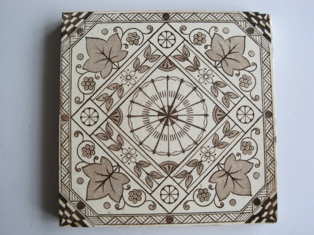 Antique Victorian 6" Transfer Print Aesthetic Design Wall Tile Brown & Cream